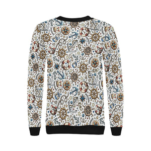 Cute nautical steering wheel anchor pattern Women's Crew Neck Sweatshirt