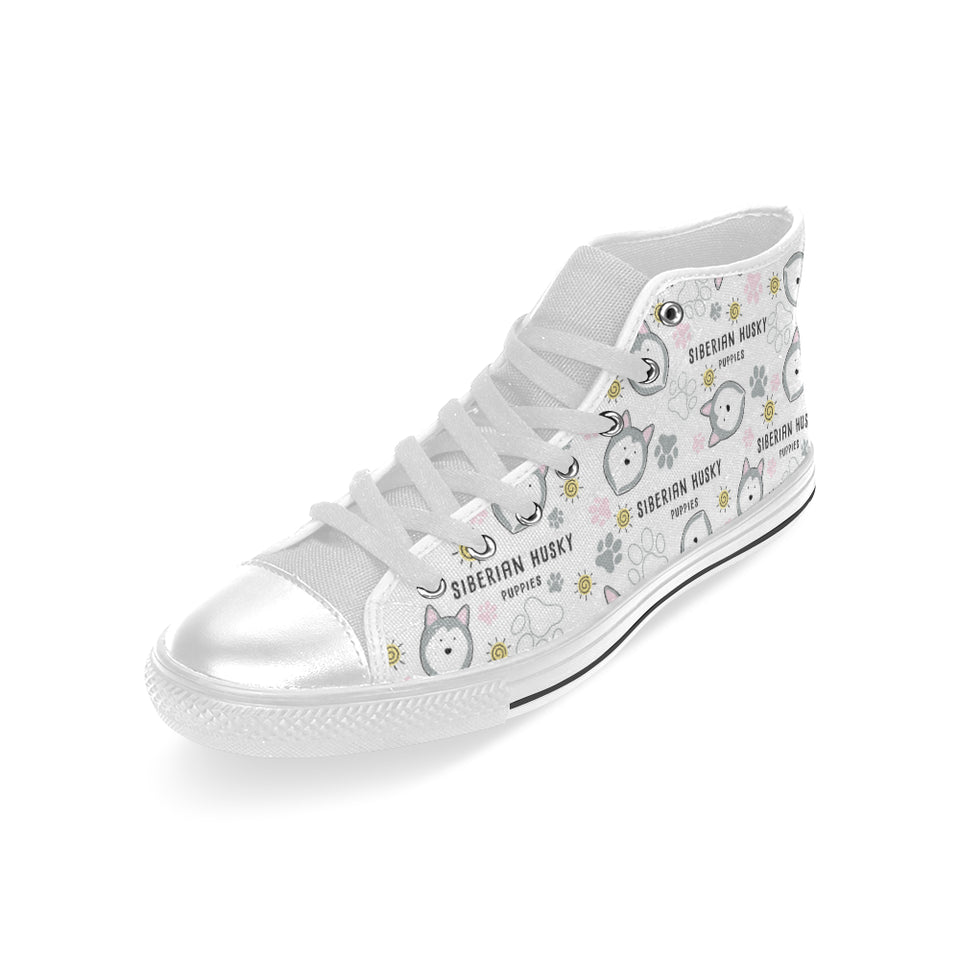 Siberian Husky design pattern Men's High Top Canvas Shoes White