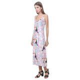 Beautiful toucan flower leaves V-Neck Open Fork Long Dress