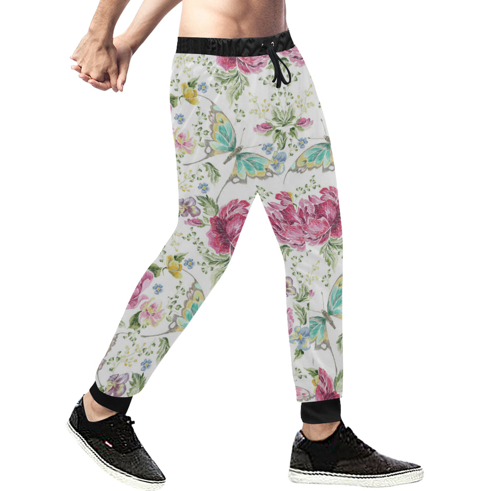 Hand drawn butterfly rose Unisex Casual Sweatpants