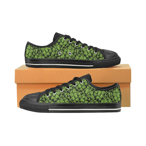 Green hop pattern Kids' Boys' Girls' Low Top Canvas Shoes Black