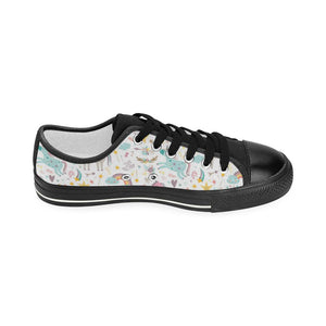 Colorful unicorn pattern Kids' Boys' Girls' Low Top Canvas Shoes Black
