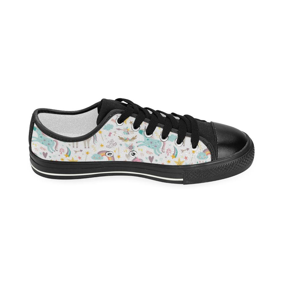 Colorful unicorn pattern Kids' Boys' Girls' Low Top Canvas Shoes Black