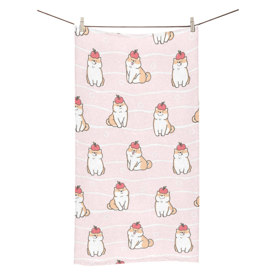Cute Shiba Inu Dog Apple pattern Bath Towel