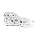 Cute color paper sailboat pattern Men's High Top Canvas Shoes White