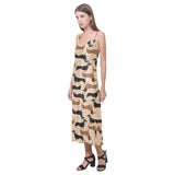 Dachshund floral background V-Neck Open Fork Long Dress