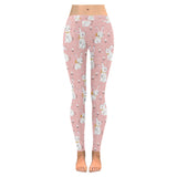 Cute white rabbit flower pink background Women's Legging Fulfilled In US
