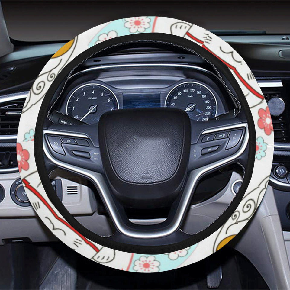 Maneki neko cat fan sakura Car Steering Wheel Cover