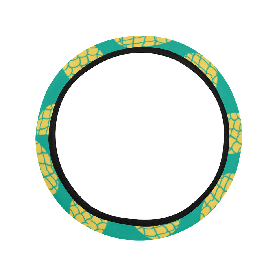 Pineapples pattern green background Car Steering Wheel Cover