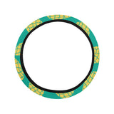 Pineapples pattern green background Car Steering Wheel Cover