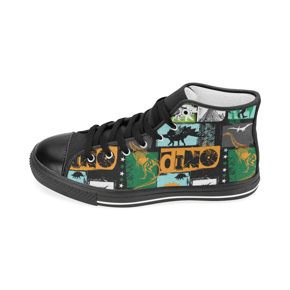 dinosaurs print pattern Women's High Top Canvas Shoes Black