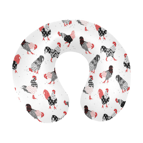 Cool rooster chicken cock floral ornament backgrou U-Shaped Travel Neck Pillow