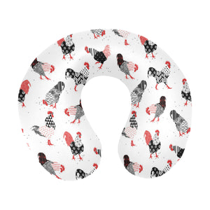 Cool rooster chicken cock floral ornament backgrou U-Shaped Travel Neck Pillow
