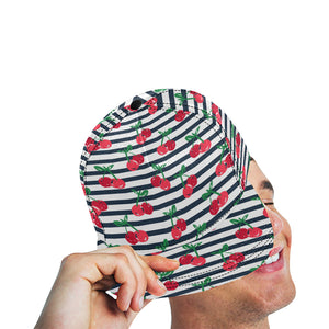 Hand drawn cherry pattern striped background All Over Print Snapback Cap