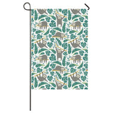 Cute sloths tropical palm leaves white background House Flag Garden Flag