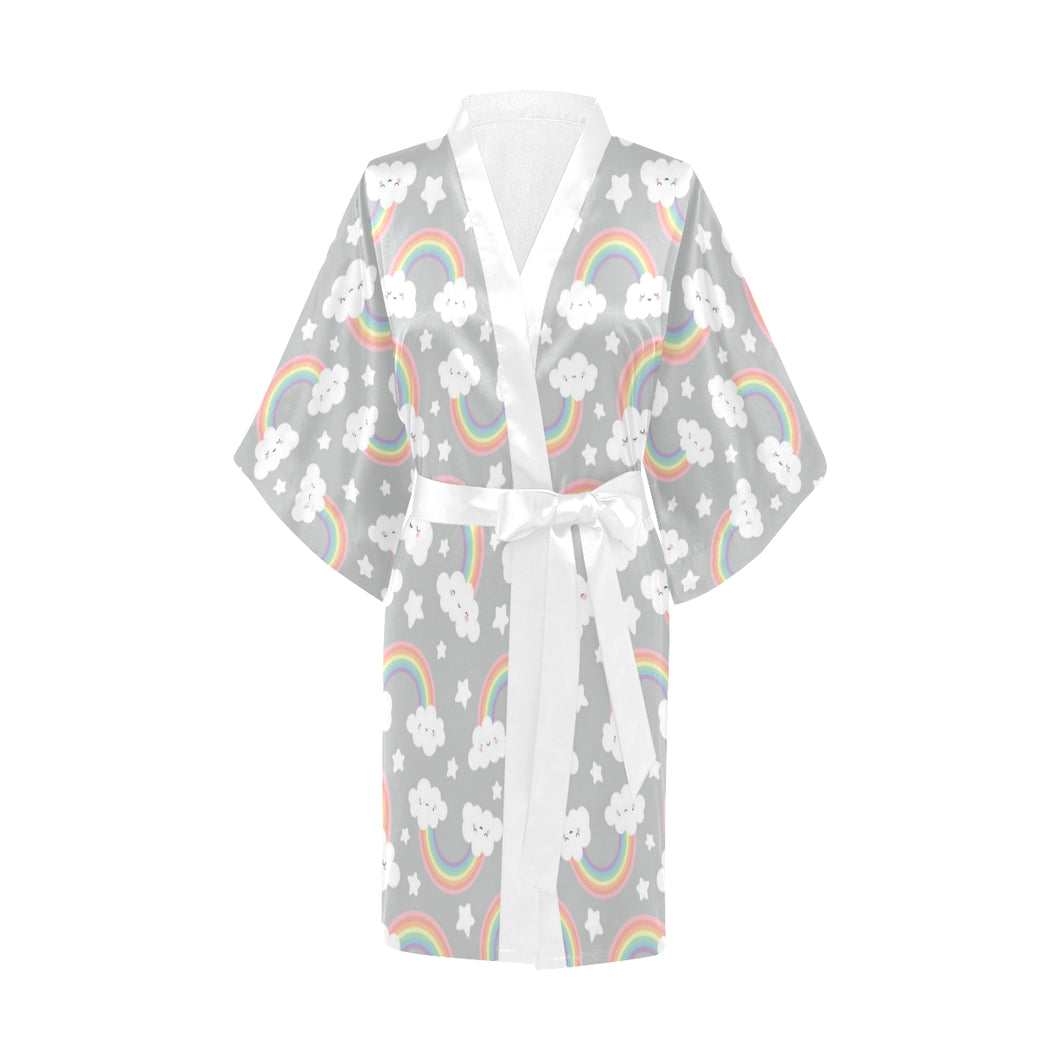 Cute rainbow clound star pattern Women's Short Kimono Robe