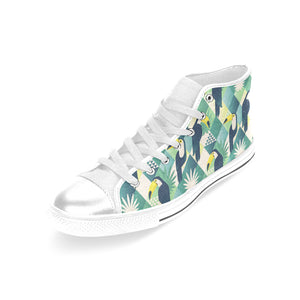 Toucan tropical leaves design pattern Women's High Top Canvas Shoes White