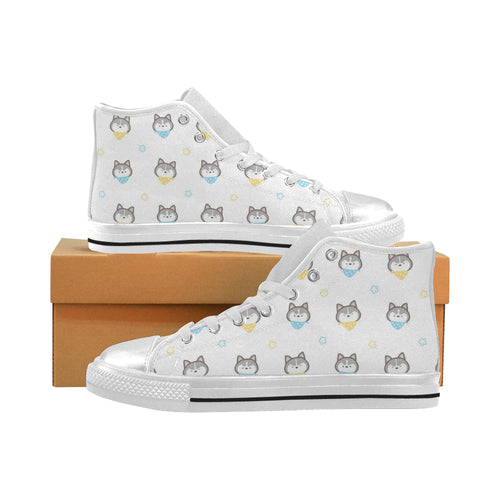 Cute Siberian Husky pattern Women's High Top Canvas Shoes White