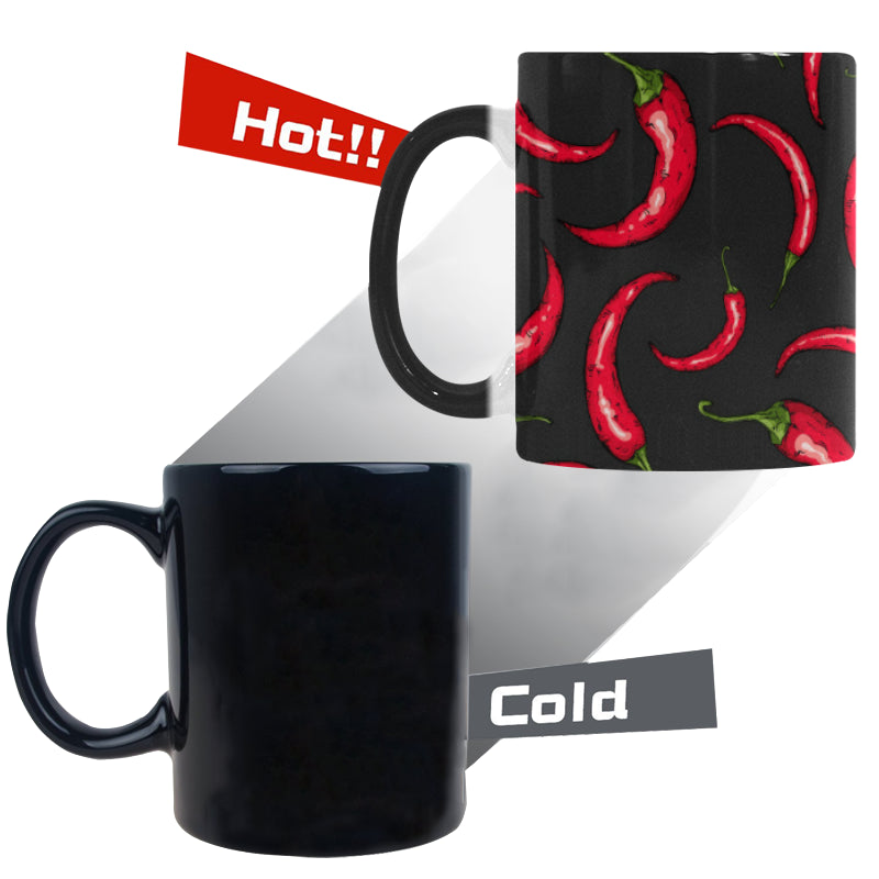 Chili peppers pattern black background Morphing Mug Heat Changing Mug