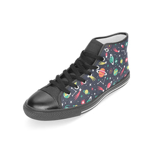 colorful space pattern planet star Women's High Top Canvas Shoes Black
