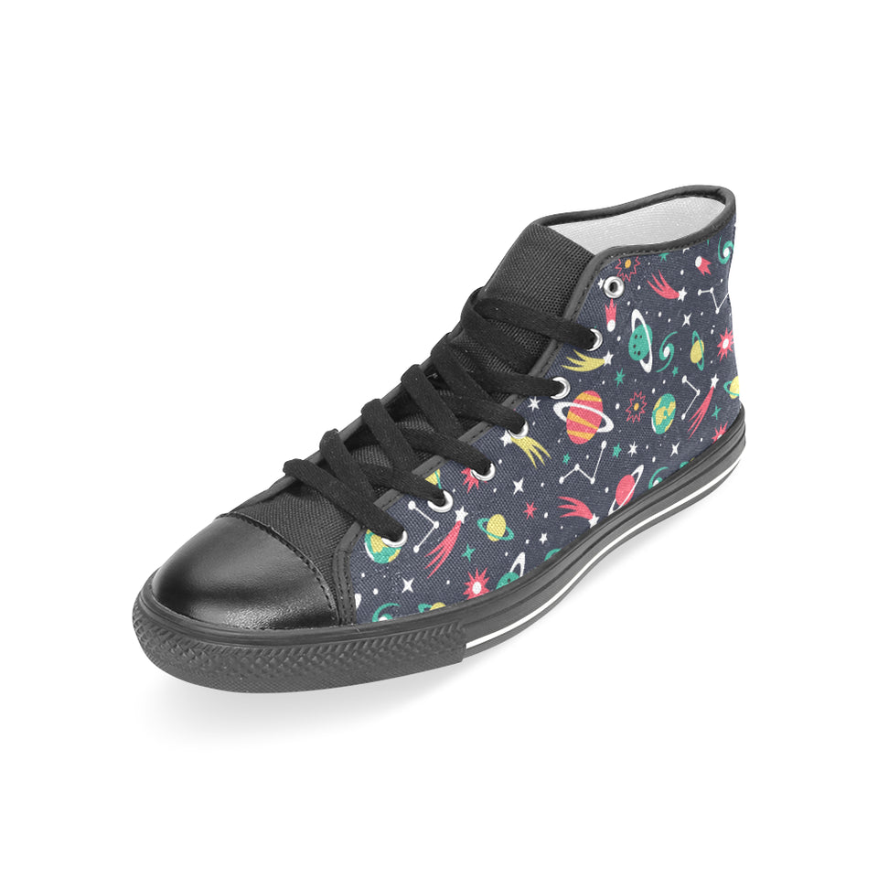 colorful space pattern planet star Women's High Top Canvas Shoes Black