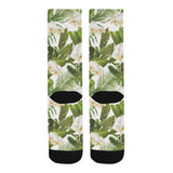 White orchid flower tropical leaves pattern Crew Socks