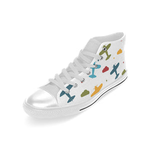 Airplane star cloud colorful Men's High Top Canvas Shoes White