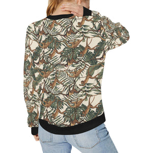 Monkey tropical leaves background Women's Crew Neck Sweatshirt