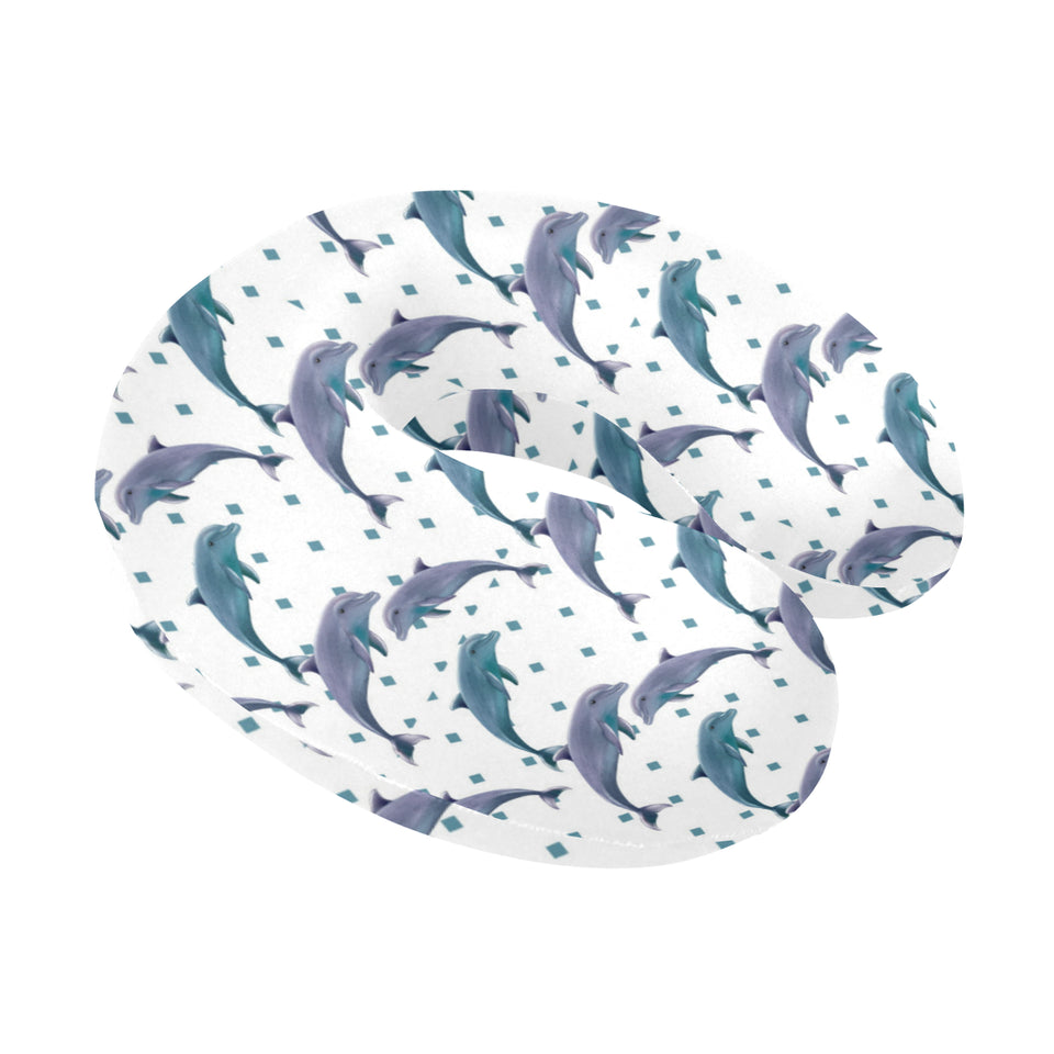 Dolphins pattern dotted background U-Shaped Travel Neck Pillow