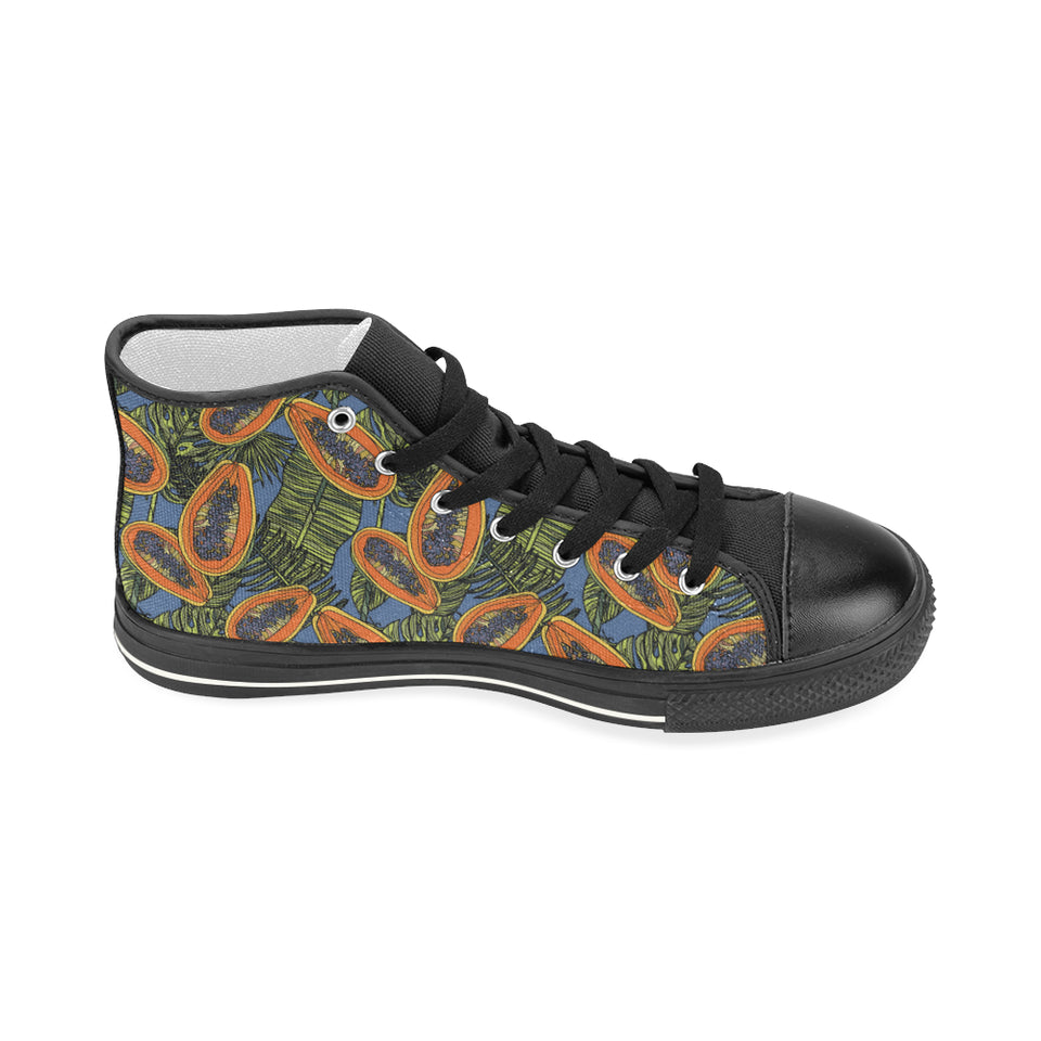 Colorful papaya tropical leaves Women's High Top Canvas Shoes Black