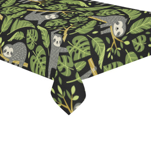 Cute sloths tropical palm leaves black background Tablecloth