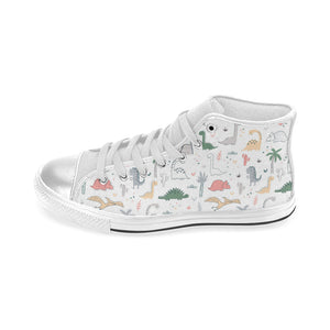 Cute cartoon dinosaurs tree pattern Women's High Top Canvas Shoes White