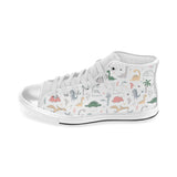 Cute cartoon dinosaurs tree pattern Women's High Top Canvas Shoes White