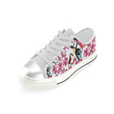 Toucan flower design pattern Women's Low Top Canvas Shoes White