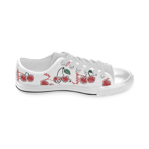 Hand drawn cherry pattern Men's Low Top Shoes White
