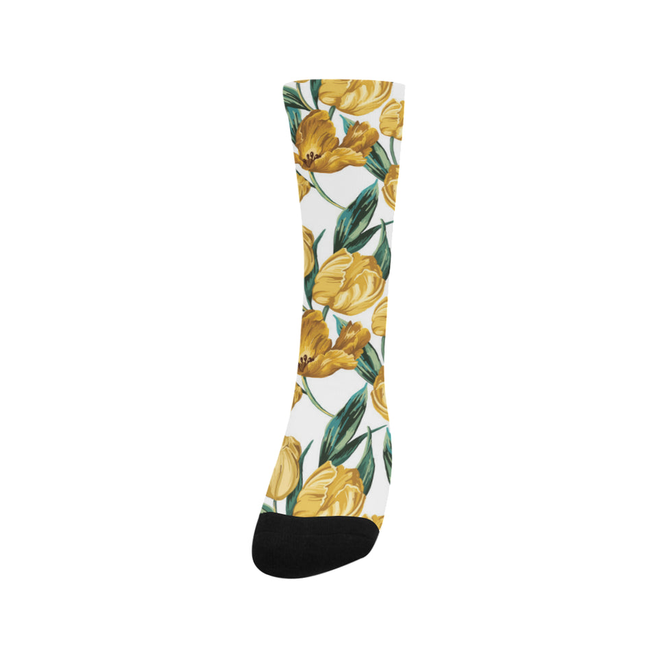 yellow tulips pattern Crew Socks