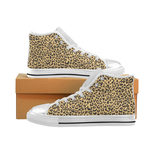 Leopard skin print Women's High Top Canvas Shoes White