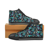 Dragon sea wave pattern Women's High Top Canvas Shoes Black