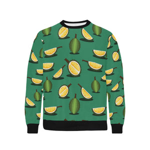 Durian pattern green background Men's Crew Neck Sweatshirt