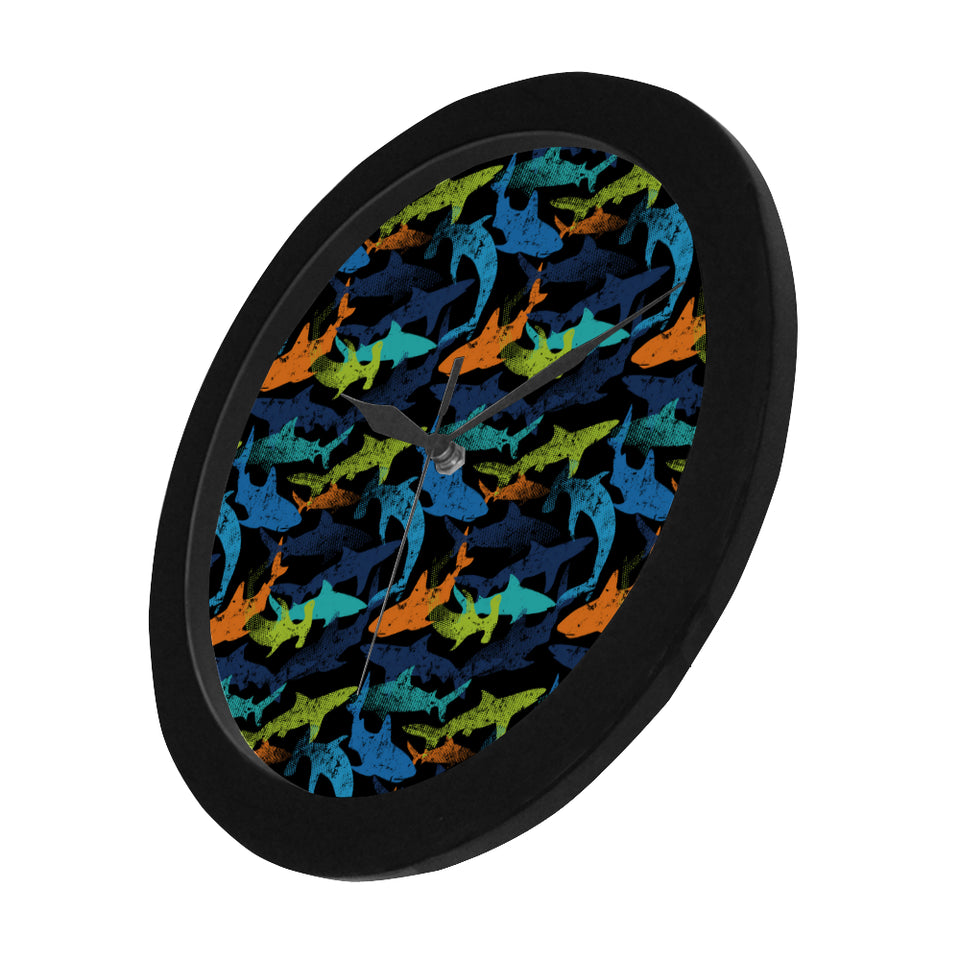 Colorful shark Elegant Black Wall Clock