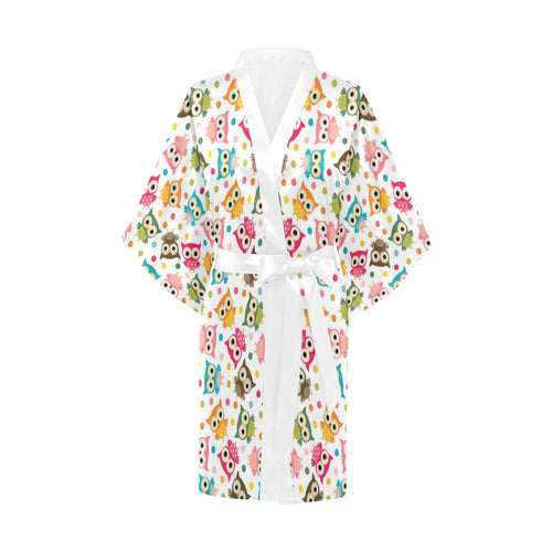 Color cute owl pattern Women's Short Kimono Robe