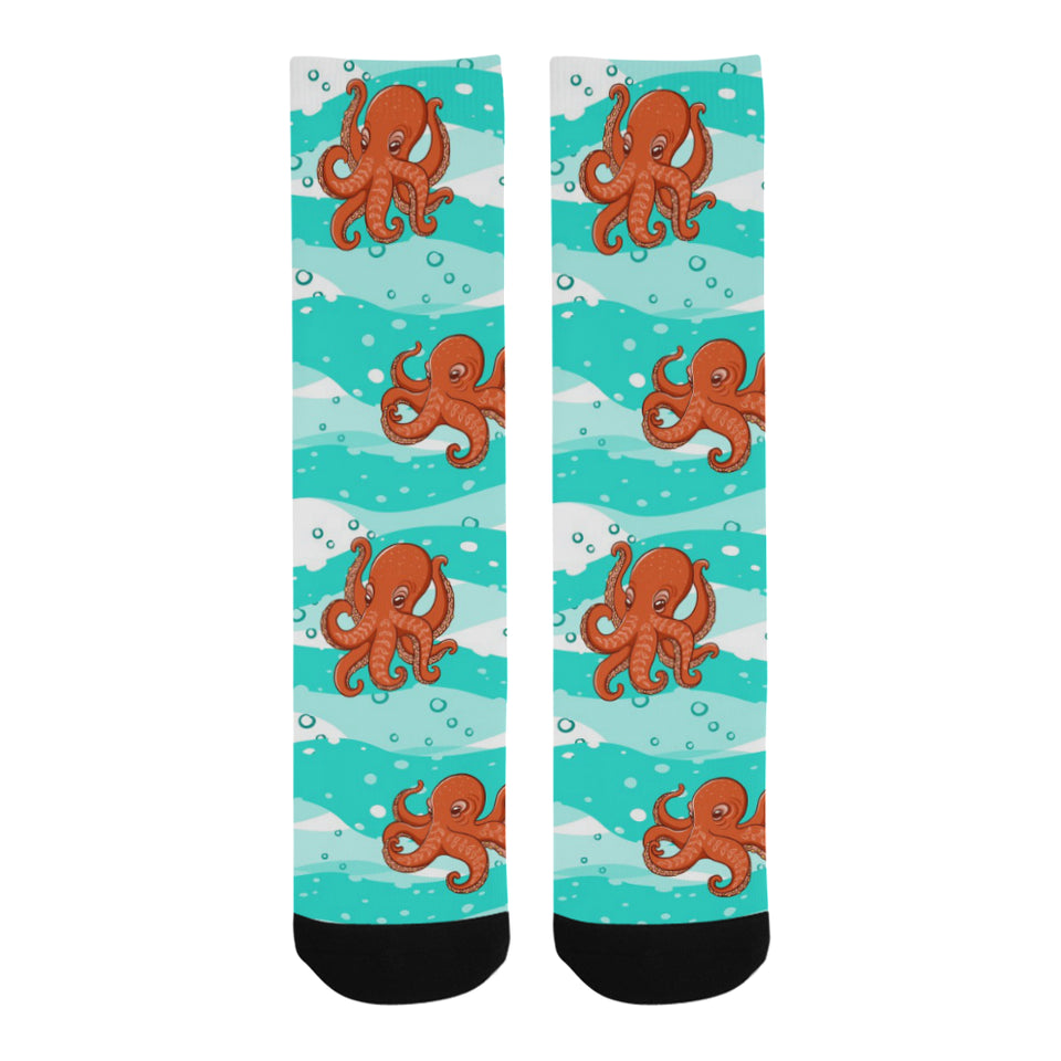 Octopuses sea wave background Crew Socks