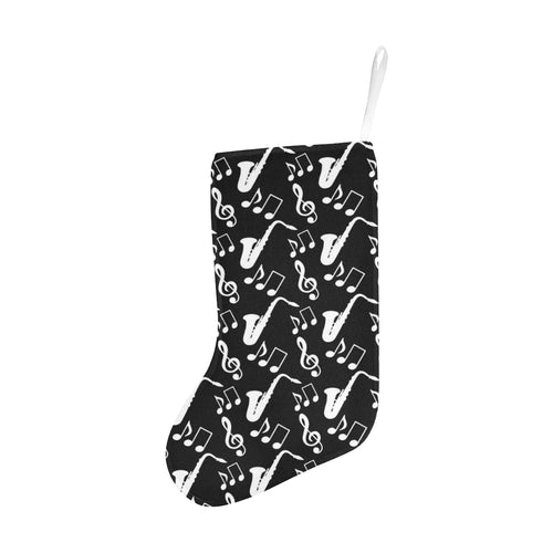 Saxophone music notes treble clef black white them Christmas Stocking