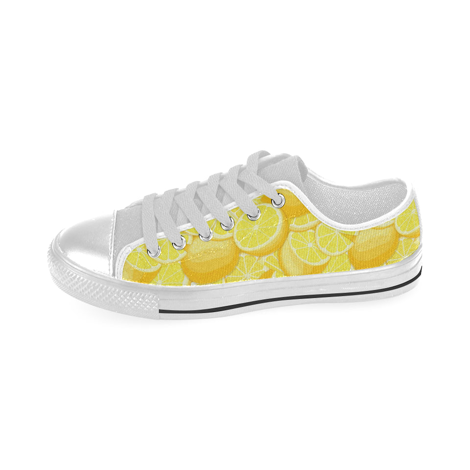 lemon pattern Men's Low Top Canvas Shoes White