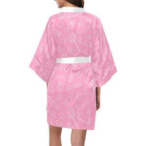 Sweet candy pink background Women's Short Kimono Robe