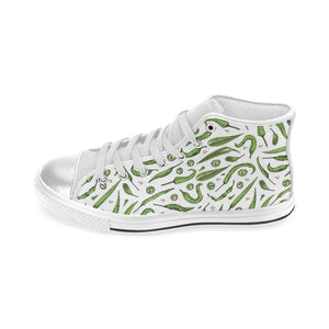 Hand drawn sketch style green Chili peppers patter Women's High Top Canvas Shoes White