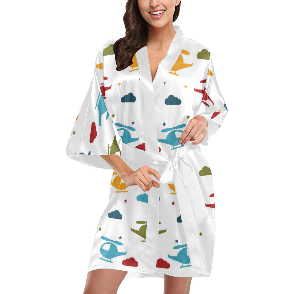 Colorful helicopter pattern Women's Short Kimono Robe