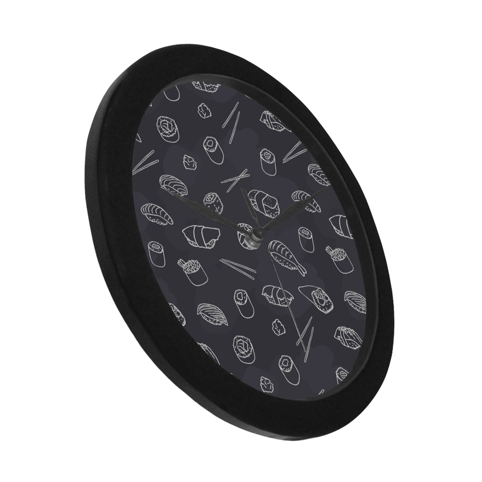sushi pattern black background Elegant Black Wall Clock