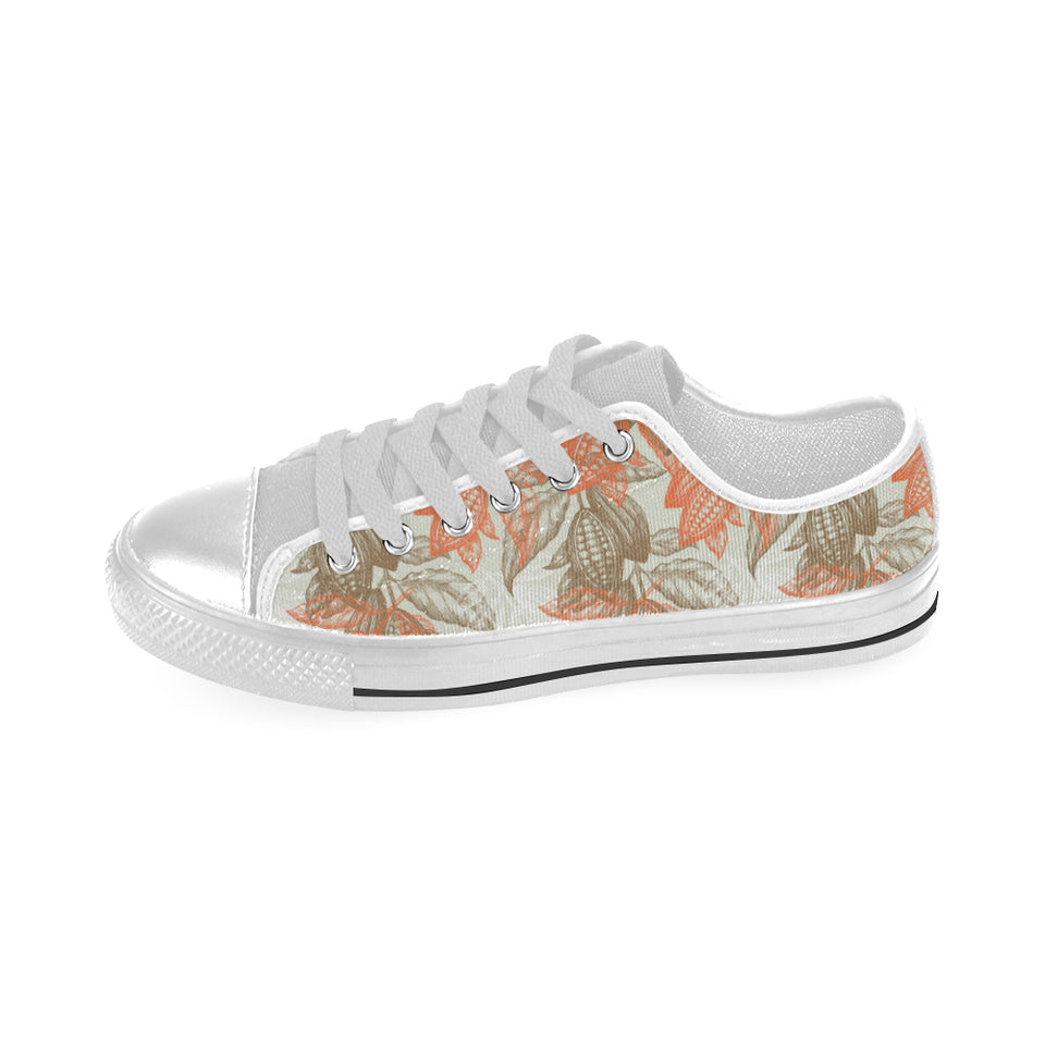 Cocoa beans Cocoa tree pattern Men's Low Top Shoes White