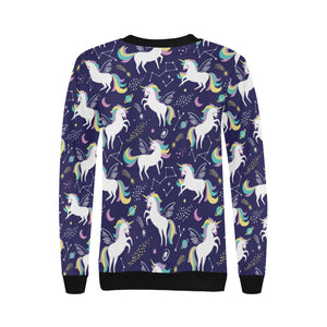 Hand drawn cute unicorn star planet Women's Crew Neck Sweatshirt